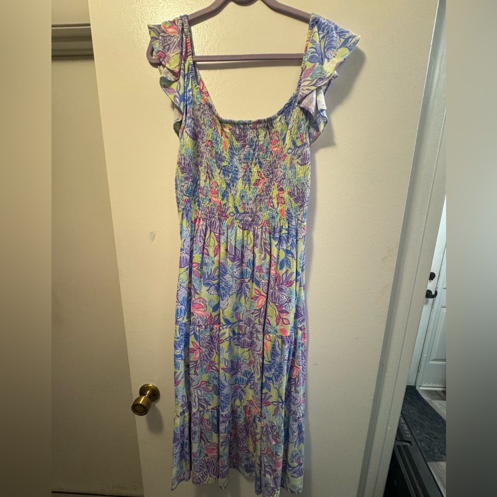 Lilly Pulitzer Floral Midi Dress - Blue, Pink, Green